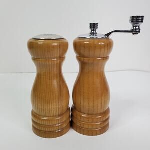 Vintage Olde Thompson Oak Pepper Grinder and Salt Shaker Made in USA